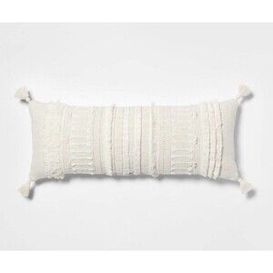 Threshold Knotted Fringe Oblong Pillow Natural Woven Accent 14x36 NEW